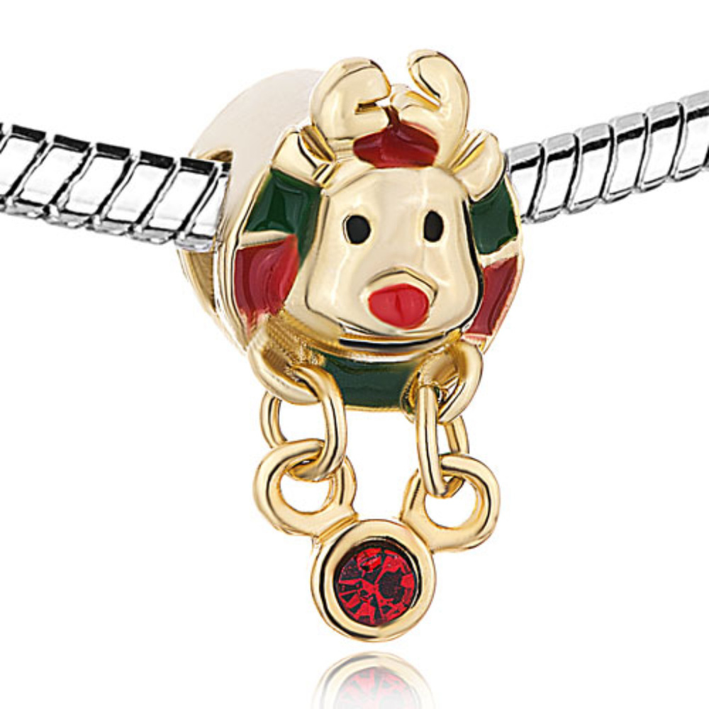 Pugster 18kt GP Christmas Rudolph Reindeer Bracelet Dangle Charm - Fits Pandora
